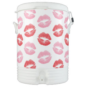 Red and Pink Lips, Pattern Of Lips, Lipstick, Kiss Beverage Cooler