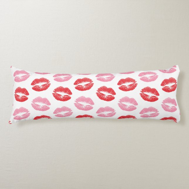 Red and Pink Lips, Pattern Of Lips, Lipstick, Kiss Body Pillow (Front)