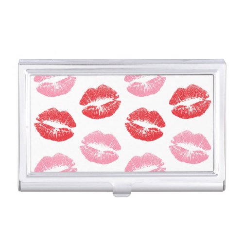 Red and Pink Lips Pattern Of Lips Lipstick Kiss Business Card Case