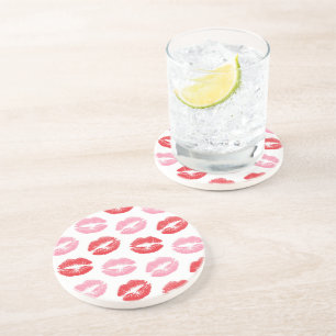 Red and Pink Lips, Pattern Of Lips, Lipstick, Kiss Coaster