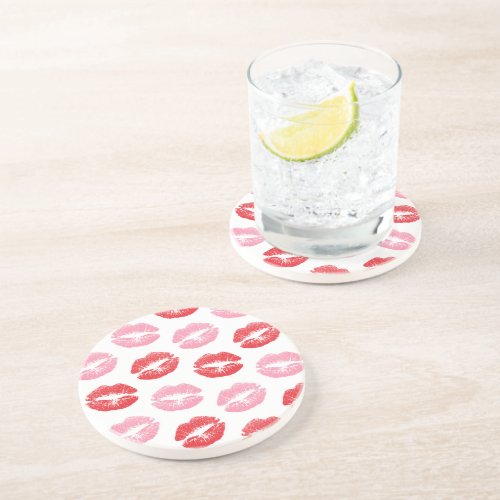 Red and Pink Lips Pattern Of Lips Lipstick Kiss Coaster