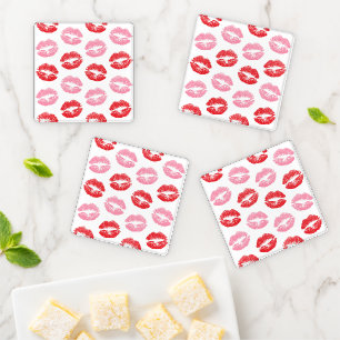 Red and Pink Lips, Pattern Of Lips, Lipstick, Kiss Coaster Set