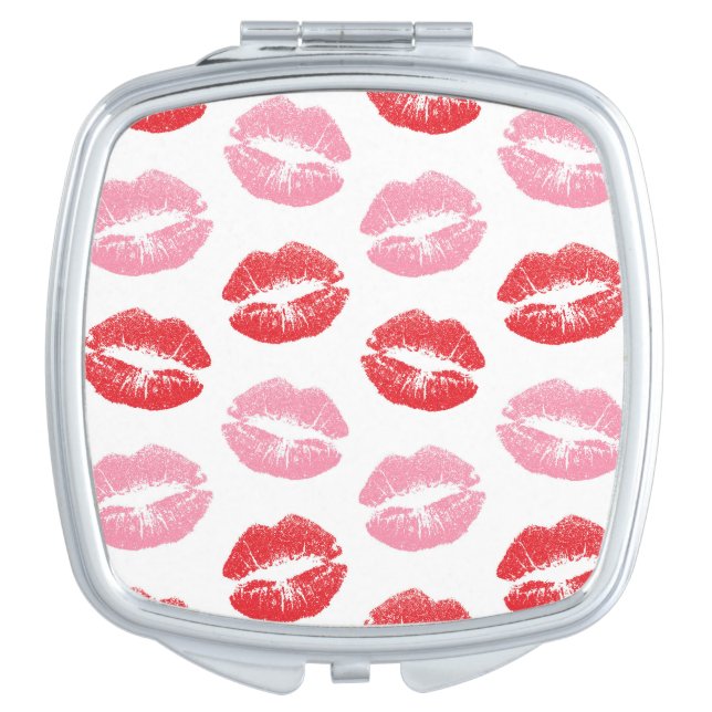 Red and Pink Lips, Pattern Of Lips, Lipstick, Kiss Compact Mirror (Front)