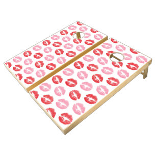 Red and Pink Lips, Pattern Of Lips, Lipstick, Kiss Cornhole Set