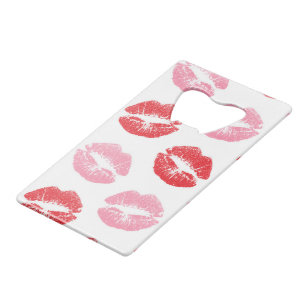 Red and Pink Lips, Pattern Of Lips, Lipstick, Kiss Credit Card Bottle Opener