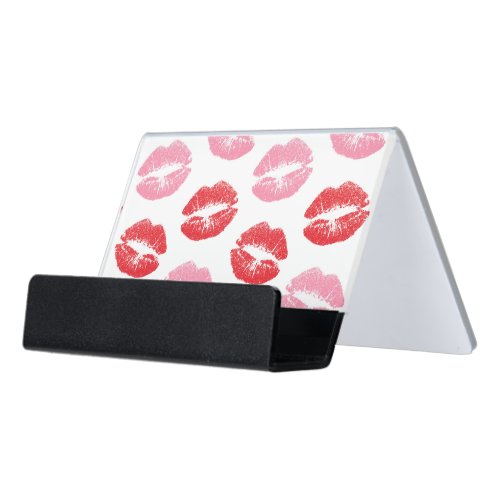 Red and Pink Lips Pattern Of Lips Lipstick Kiss Desk Business Card Holder