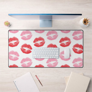 Red and Pink Lips, Pattern Of Lips, Lipstick, Kiss Desk Mat