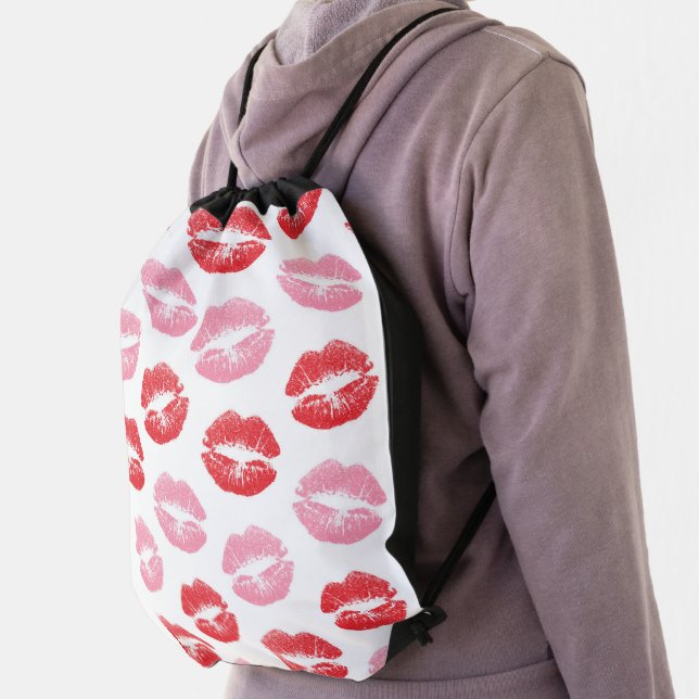 Red and Pink Lips, Pattern Of Lips, Lipstick, Kiss Drawstring Bag (Insitu)