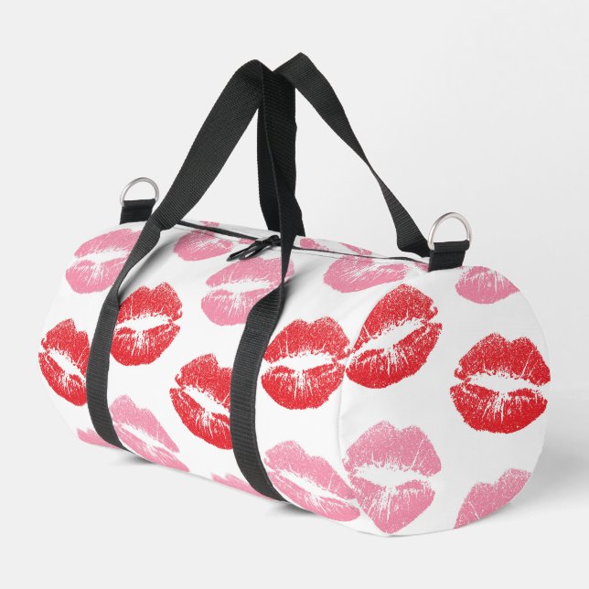 Red and Pink Lips, Pattern Of Lips, Lipstick, Kiss Duffle Bag (Left Corner)