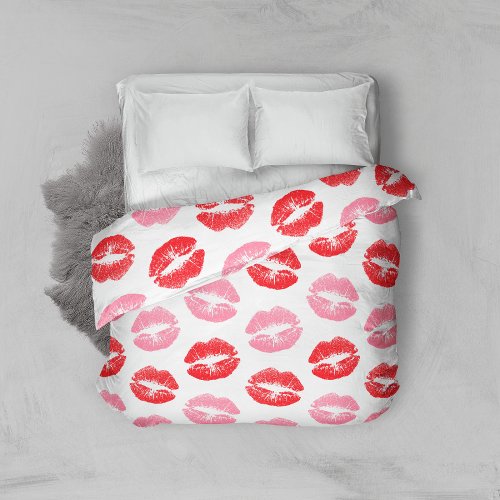 Red and Pink Lips Pattern Of Lips Lipstick Kiss Duvet Cover