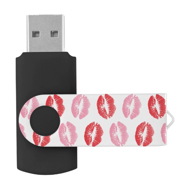 Red and Pink Lips, Pattern Of Lips, Lipstick, Kiss Flash Drive (Opened)
