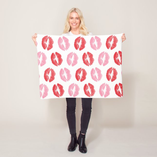 Red and Pink Lips, Pattern Of Lips, Lipstick, Kiss Fleece Blanket (In Situ)
