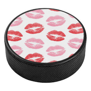 Red and Pink Lips, Pattern Of Lips, Lipstick, Kiss Hockey Puck