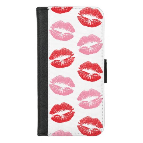 Red and Pink Lips Pattern Of Lips Lipstick Kiss iPhone 87 Wallet Case