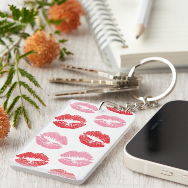 Red and Pink Lips, Pattern Of Lips, Lipstick, Kiss Keychain (Front Right)