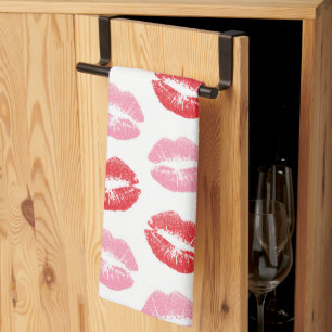 Red and Pink Lips, Pattern Of Lips, Lipstick, Kiss Kitchen Towel