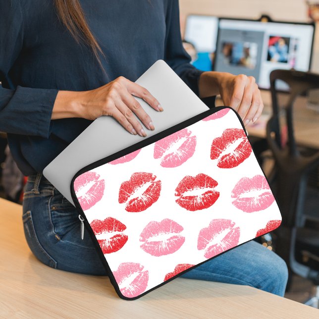 Red and Pink Lips, Pattern Of Lips, Lipstick, Kiss Laptop Sleeve (Creator Uploaded)