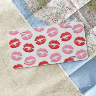 Red and Pink Lips, Pattern Of Lips, Lipstick, Kiss License Plate