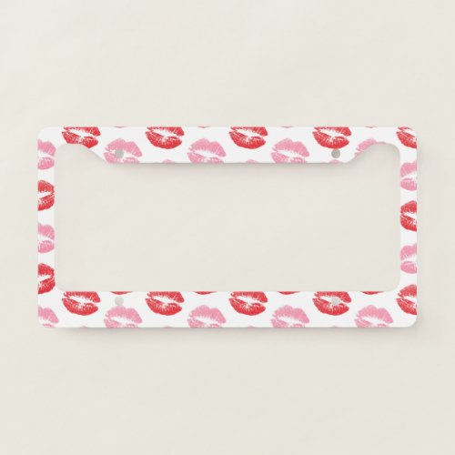 Red and Pink Lips Pattern Of Lips Lipstick Kiss License Plate Frame