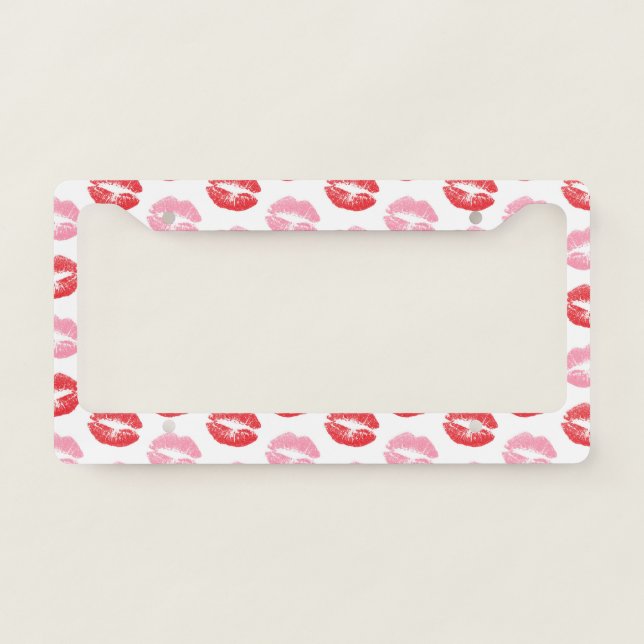 Red and Pink Lips, Pattern Of Lips, Lipstick, Kiss License Plate Frame (Front)