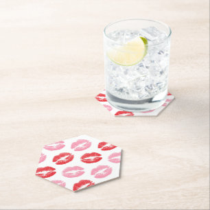Red and Pink Lips, Pattern Of Lips, Lipstick, Kiss Paper Coaster