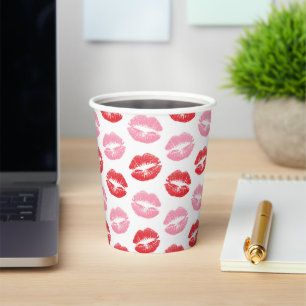 Red and Pink Lips, Pattern Of Lips, Lipstick, Kiss Paper Cups