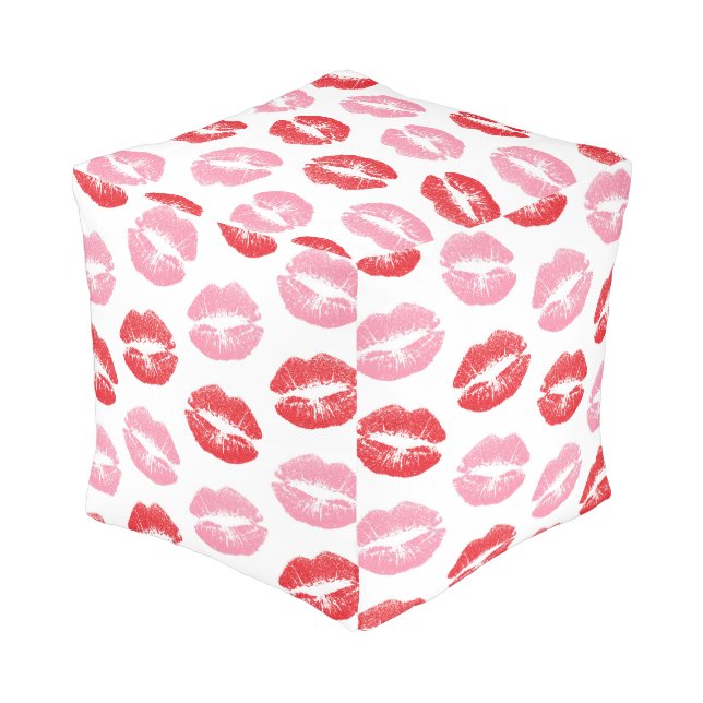 Red and Pink Lips, Pattern Of Lips, Lipstick, Kiss Pouf (Angled Back)