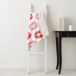 Red and Pink Lips, Pattern Of Lips, Lipstick, Kiss Sherpa Blanket