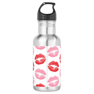 Red and Pink Lips, Pattern Of Lips, Lipstick, Kiss Stainless Steel Water Bottle