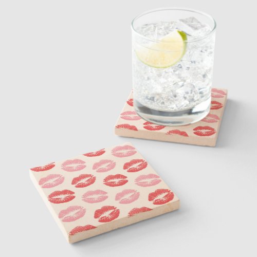 Red and Pink Lips Pattern Of Lips Lipstick Kiss Stone Coaster