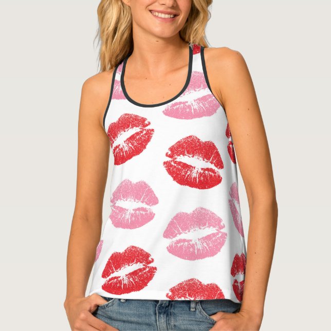 Red and Pink Lips, Pattern Of Lips, Lipstick, Kiss Tank Top (Front)