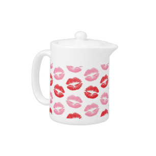 Red and Pink Lips, Pattern Of Lips, Lipstick, Kiss Teapot