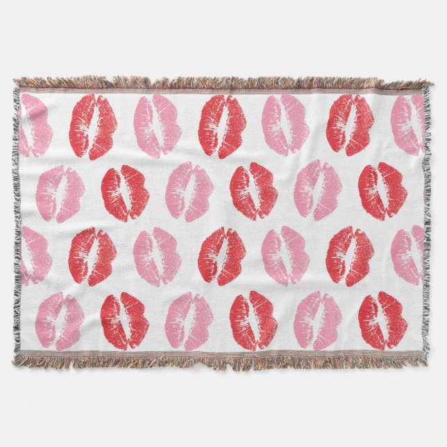 Red and Pink Lips, Pattern Of Lips, Lipstick, Kiss Throw Blanket (Front)