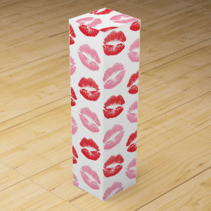 Red and Pink Lips, Pattern Of Lips, Lipstick, Kiss Wine Box