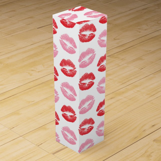 Red and Pink Lips, Pattern Of Lips, Lipstick, Kiss Wine Box (Front)