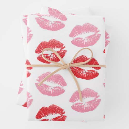 Red and Pink Lips Pattern Of Lips Lipstick Kiss Wrapping Paper Sheets