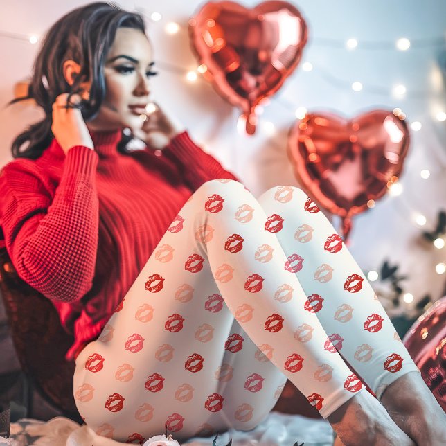 Red and Pink Lipstick Kiss Print Leggings (Creator Uploaded)