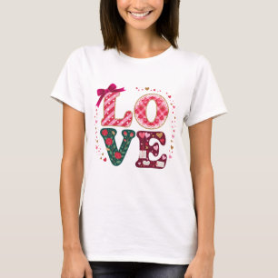 Red and Pink Love Lettering Floral Hearts Art T-Shirt