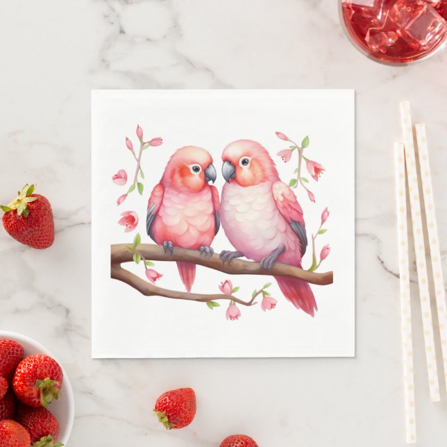 Red and Pink Lovebirds  Napkins (Insitu)