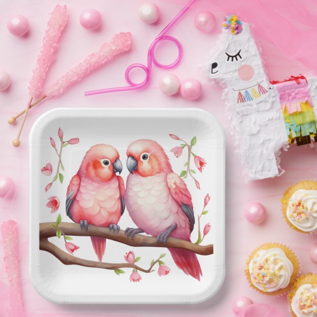 Red and Pink Lovebirds  Paper Plates (Party)