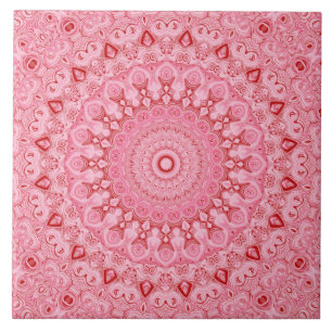 Red and Pink Mandala Pattern Design Ceramic Tile