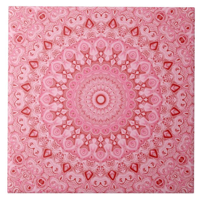Red and Pink Mandala Pattern Design Ceramic Tile (Front)