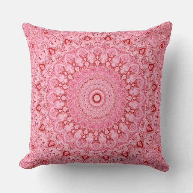 Red and Pink Mandala Pattern Design Throw Pillow (Front)