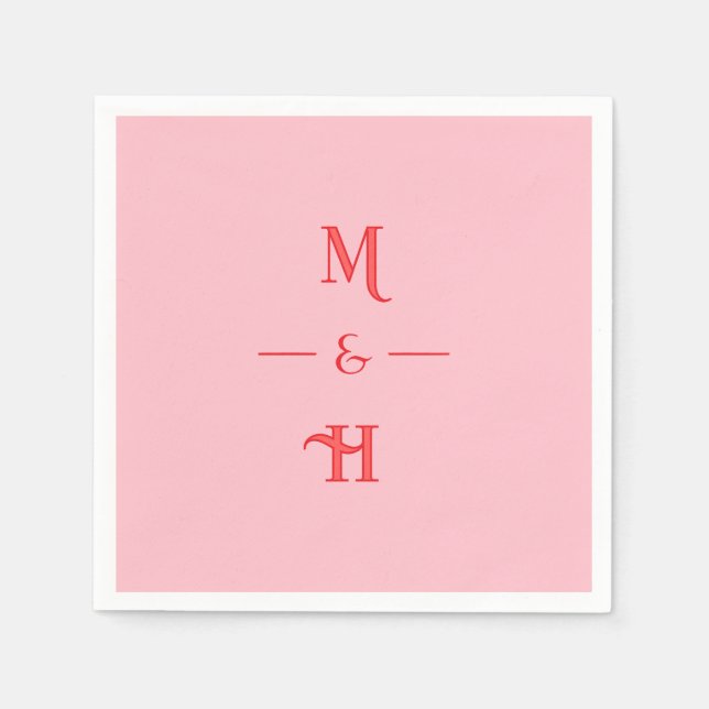 Red and Pink Minimalist Monogram Wedding Party Napkins (Front)