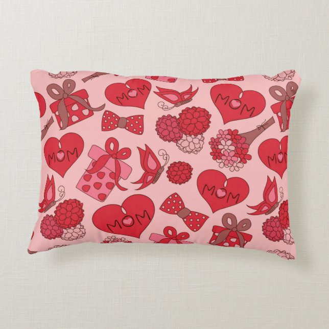 Red And Pink Mothers Day Pattern Decorative Pillow (Back)