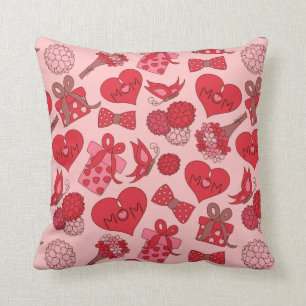 Red And Pink Mothers Day Pattern Throw Pillow