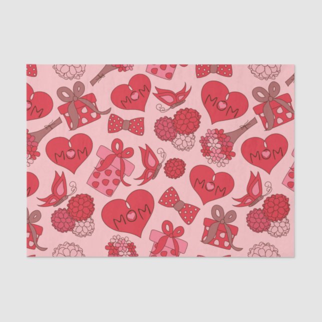 Red And Pink Mothers Day Pattern Tissue Paper (Front)