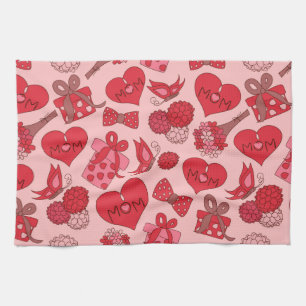 Red And Pink Mothers Day Pattern Towel