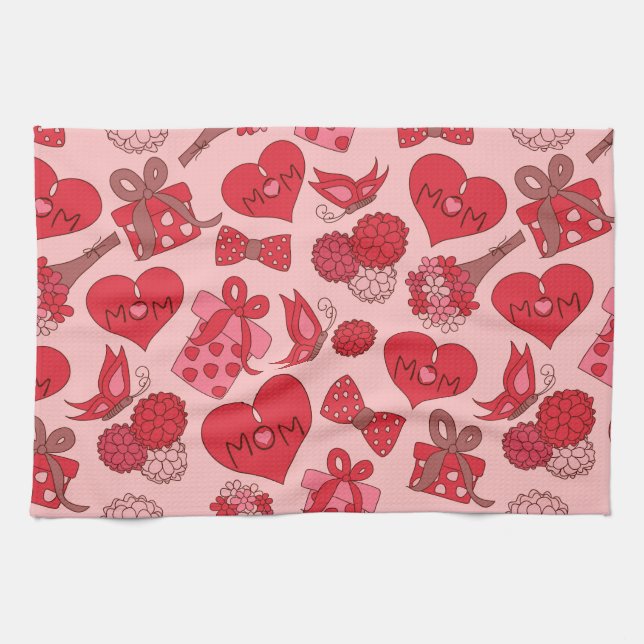 Red And Pink Mothers Day Pattern Towel (Horizontal)