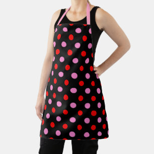 Red and Pink On Black Polka Dots Design Apron